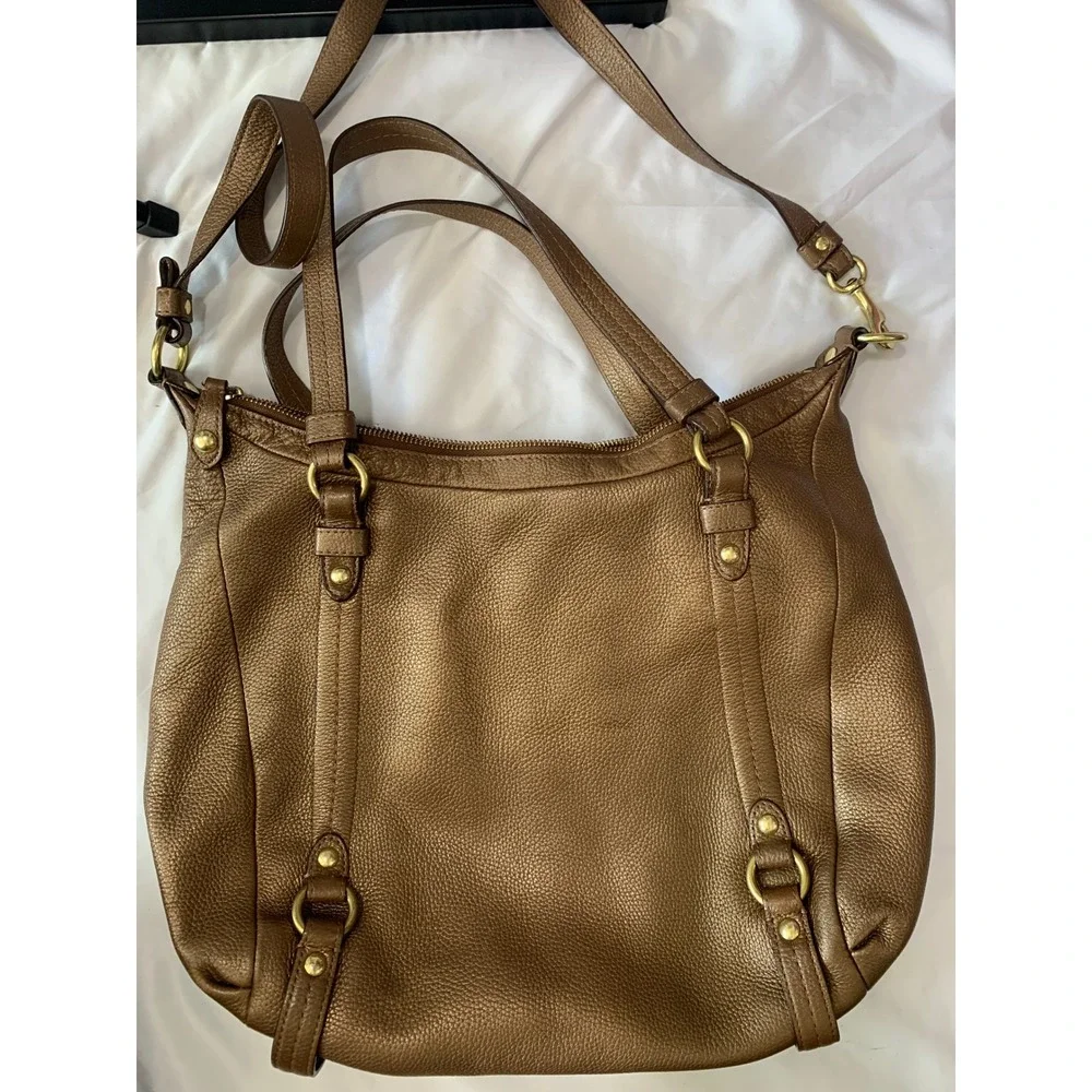 Coach Metallic Bronze Pebbled Leather Hobo Shoulder Bag Lilac Liner Brass HW#899